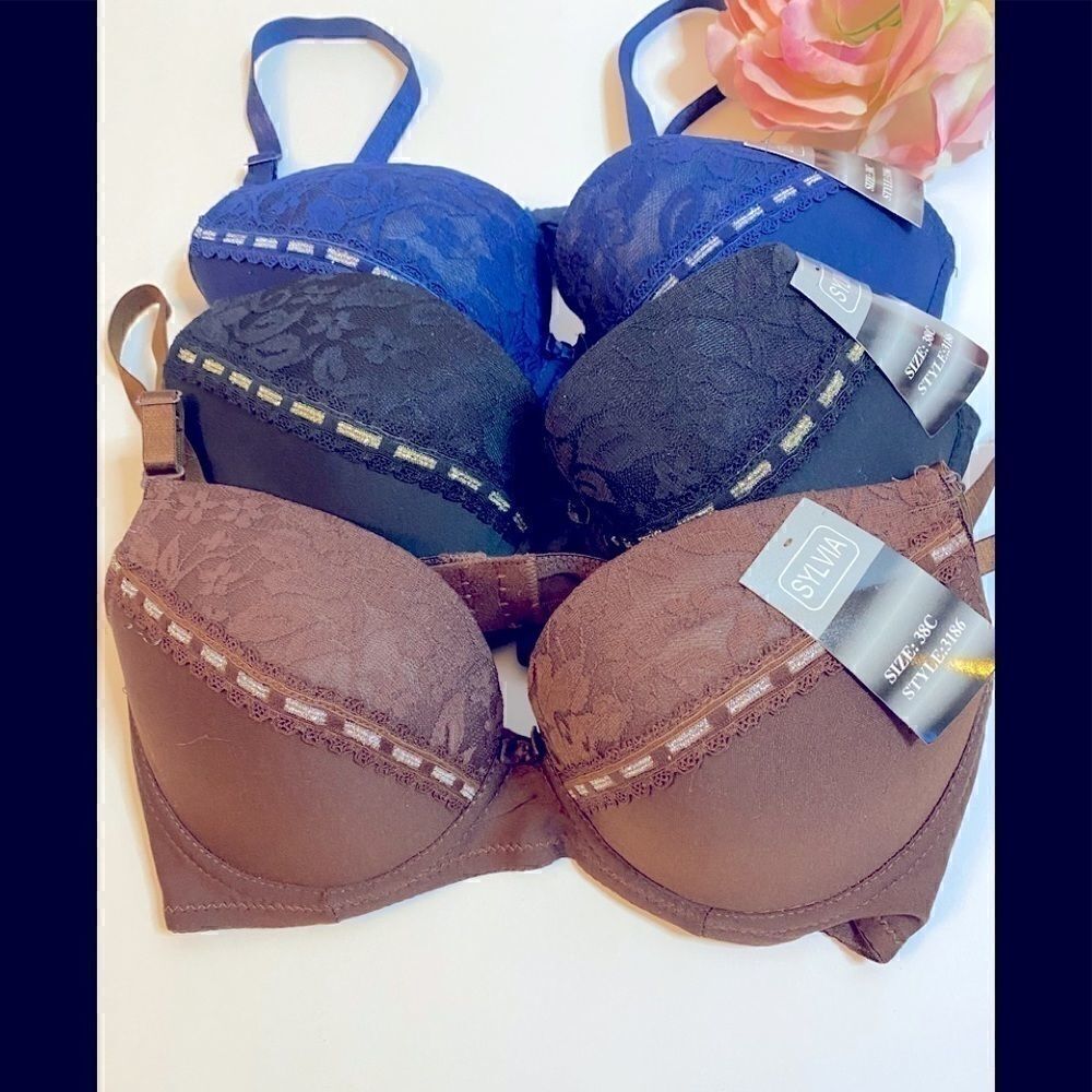 💐Sylvia 3 pieces full cup lace sexy push up Bras Various